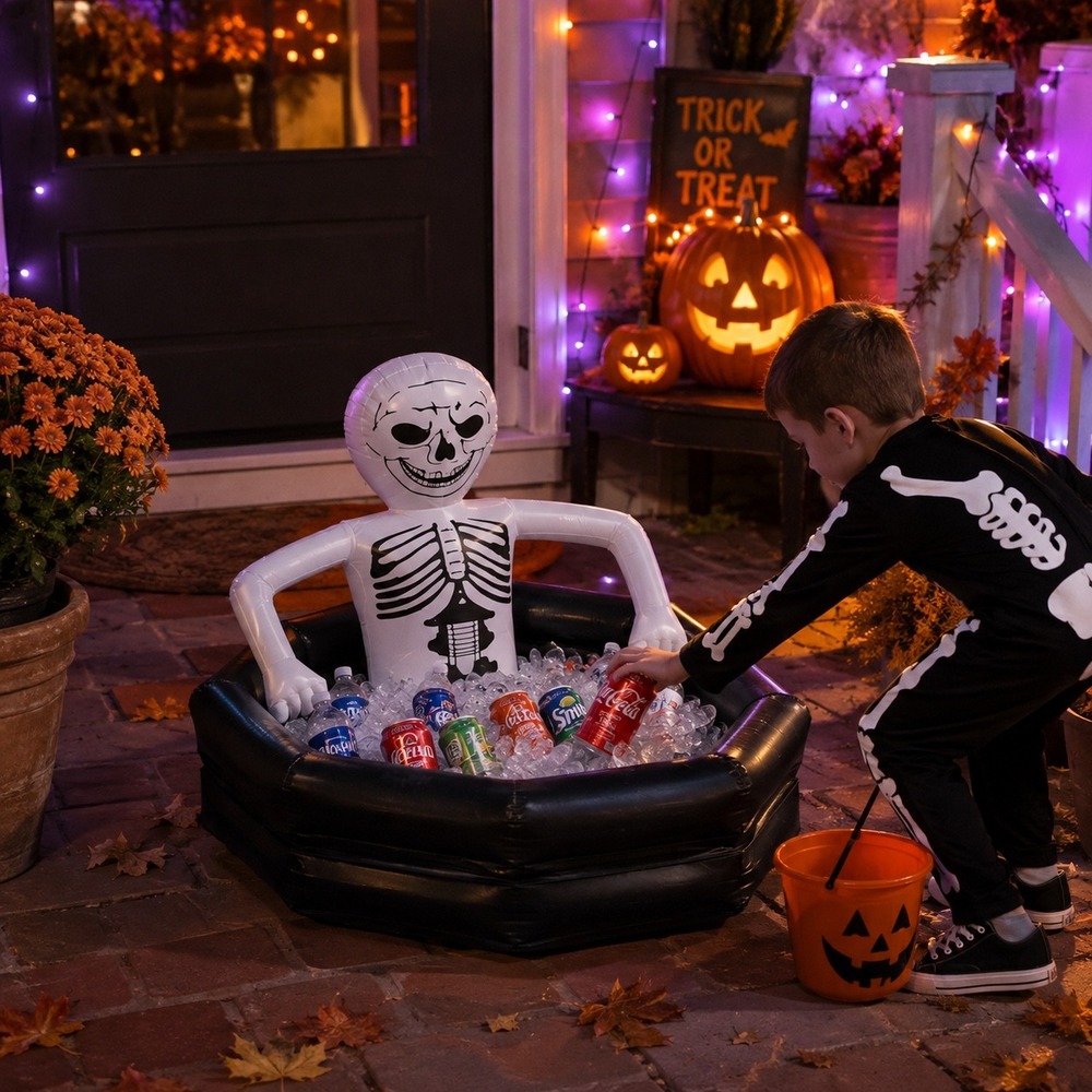 Halloween Inflatable Coffin Skeleton Cooler 1990s Party Prop Decor NOS